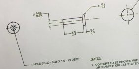 Extremely small brass rivet technical drawing