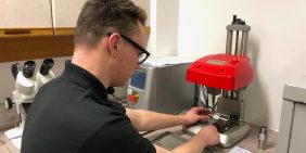 Our apprentice Sam marking precision turned parts